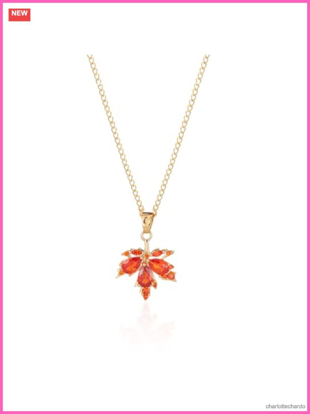 Cubic Zirconia Maple Leaf Pendant Necklace 14k Gold Plated Dainty Chain